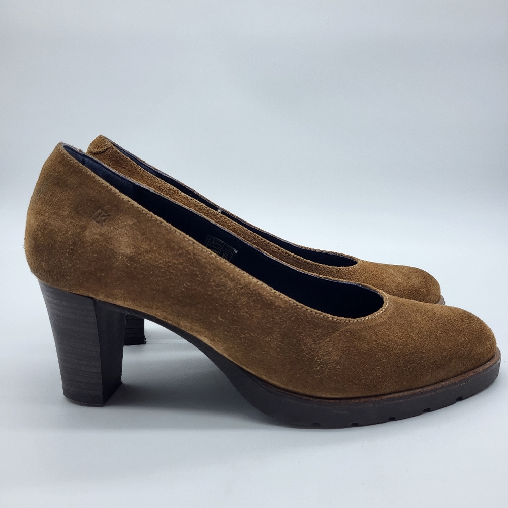 Dorking pump cognac/brown suede leather rubber sole heel shoe Size 40